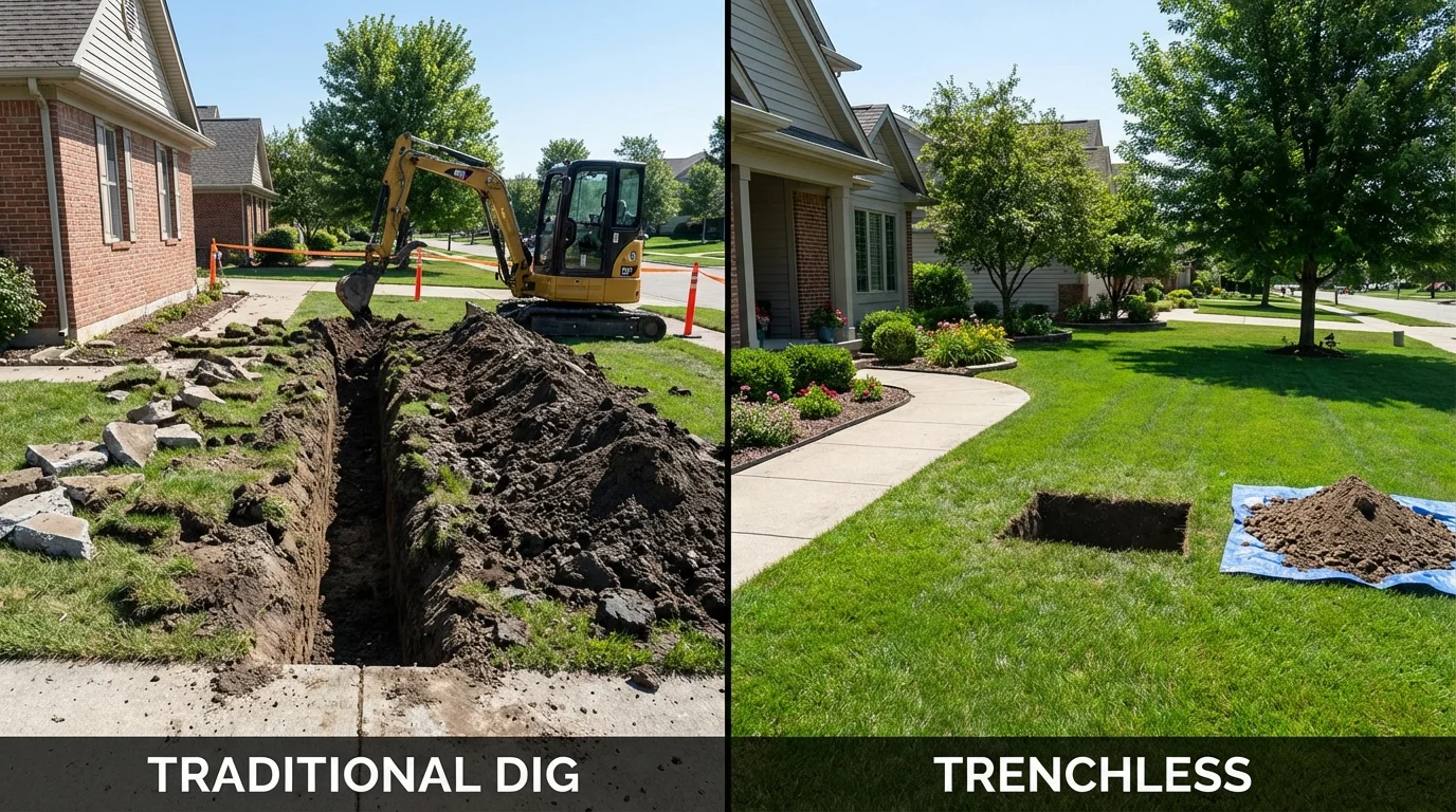 Trenchless sewer repair with minimal yard damage versus traditional excavation in Kingston, TN